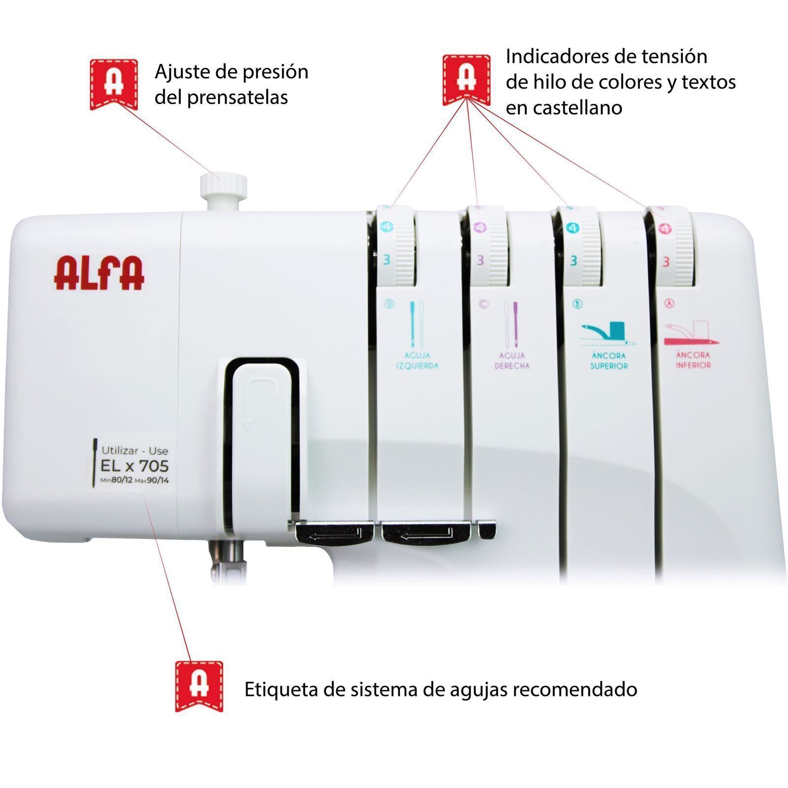 ALFA Style 8708 Plus – Remalladora Overlock Profesional de 2, 3 y 4 Hilos - Imagen 6