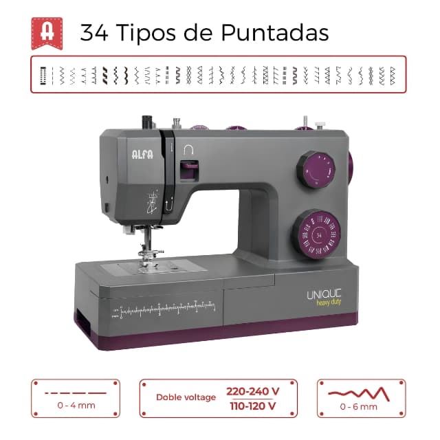 Alfa UNIQUE Heavy Duty - Máquina de Coser Electrónica para Tejidos Gruesos y Uso Intensivo - Imagen 3