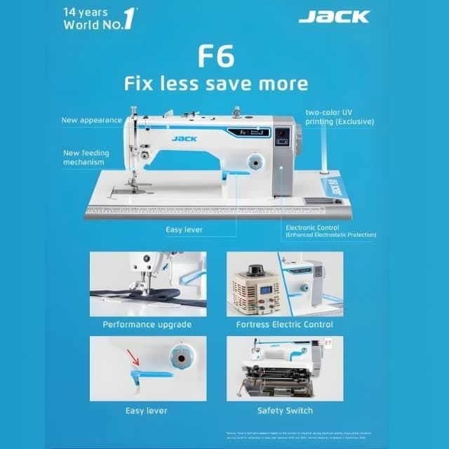 Máquina de Coser Industrial Jack JK-F6 de Pespunte 1 Aguja Direct Drive con Luz LED - Imagen 4